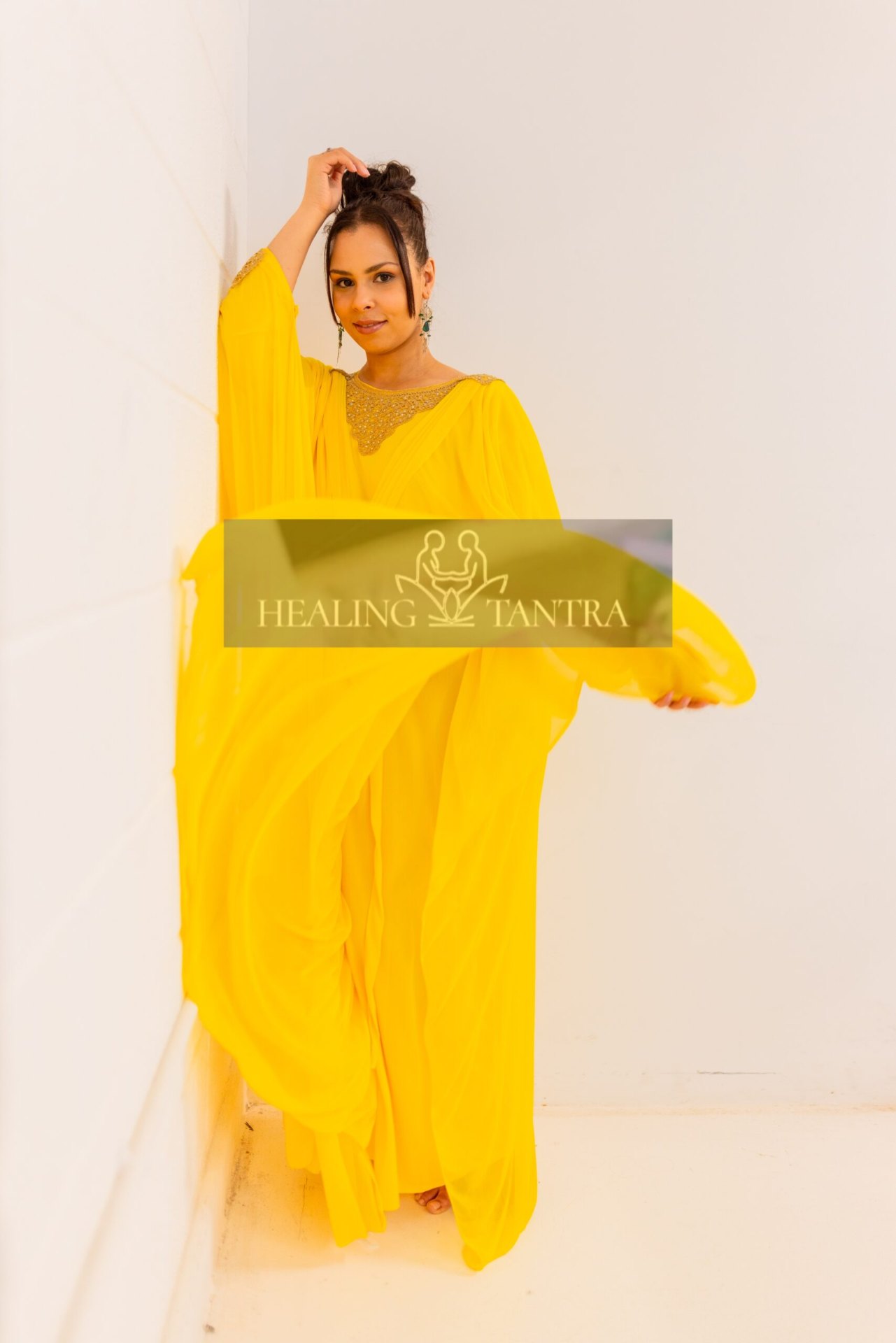 Elira in saffron silk, soft portrait